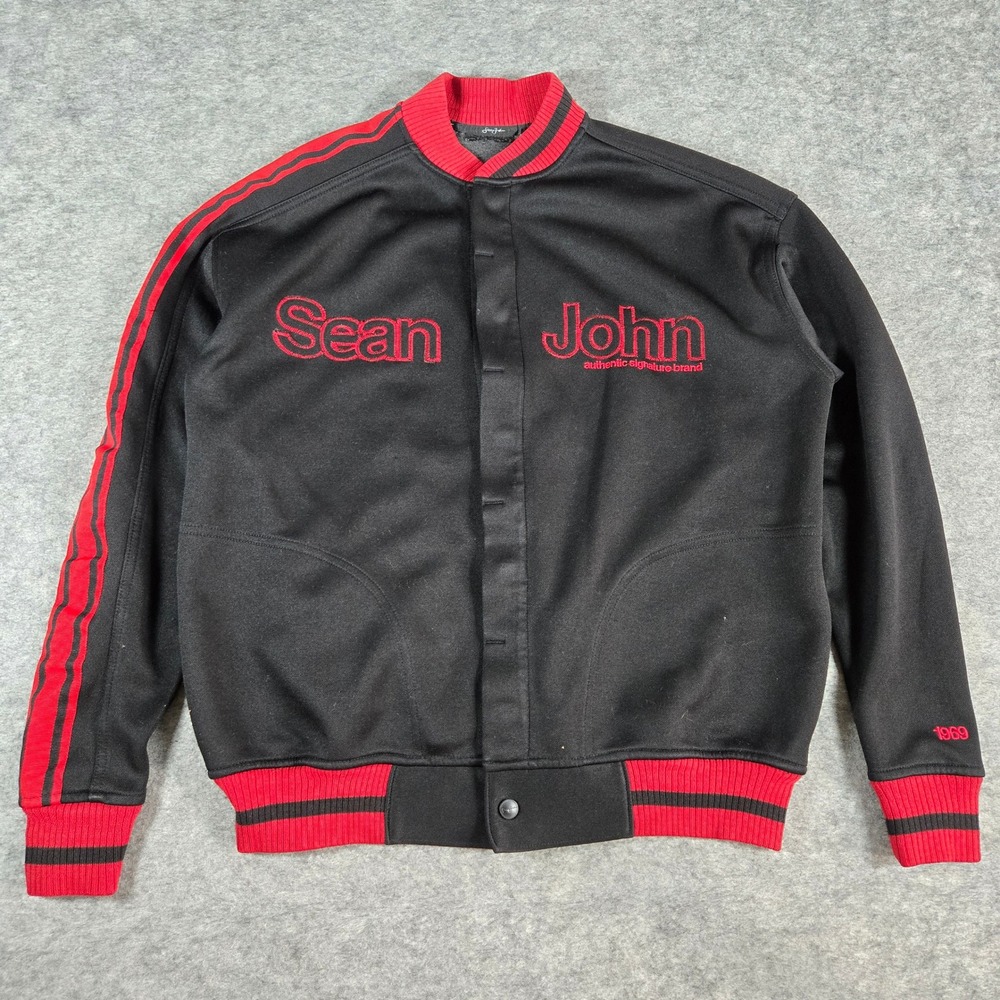 Vintage 90s Sean John Mens Black Red Varsity Track Jacket READ